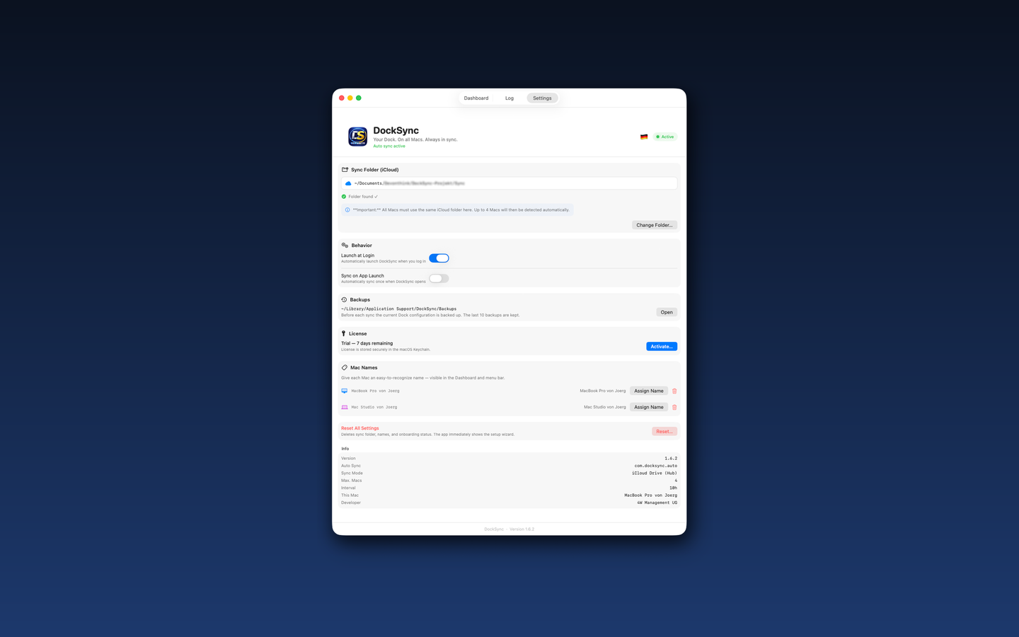 DockSync Settings