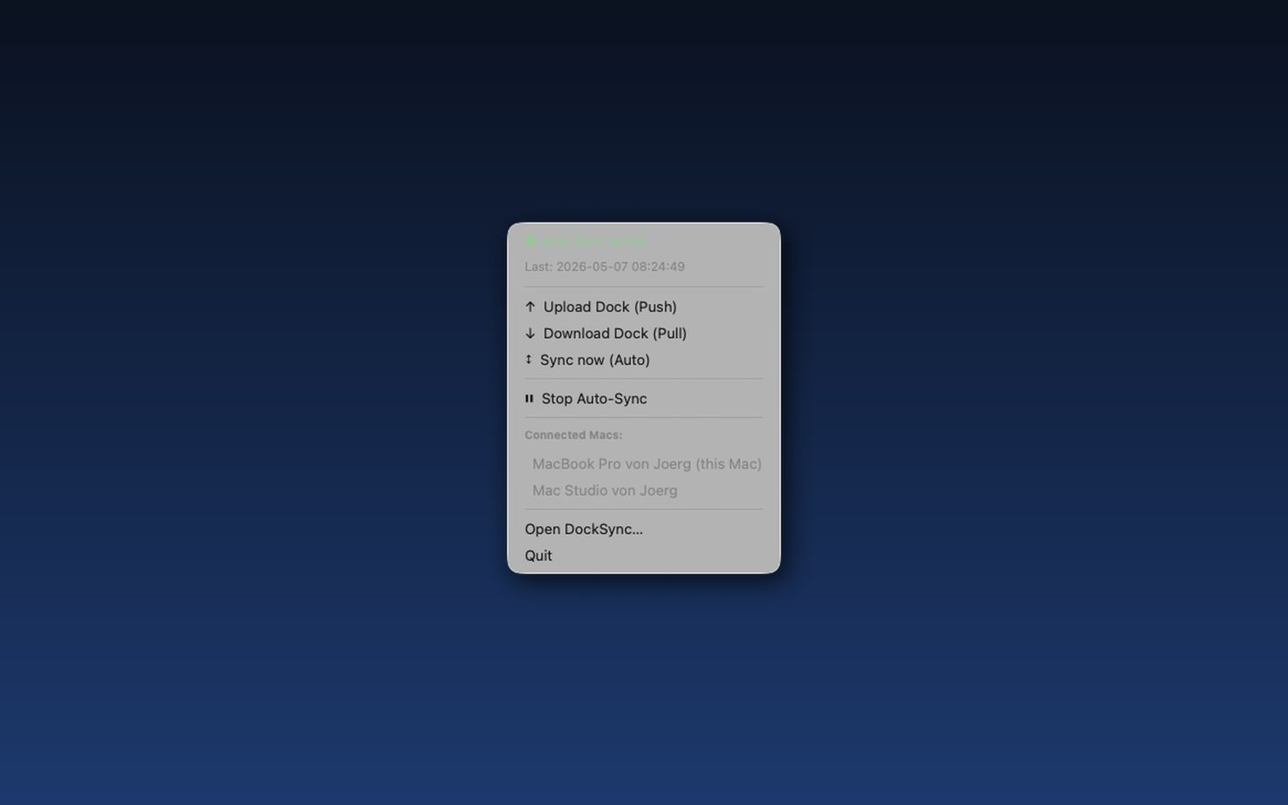 DockSync Menu Bar